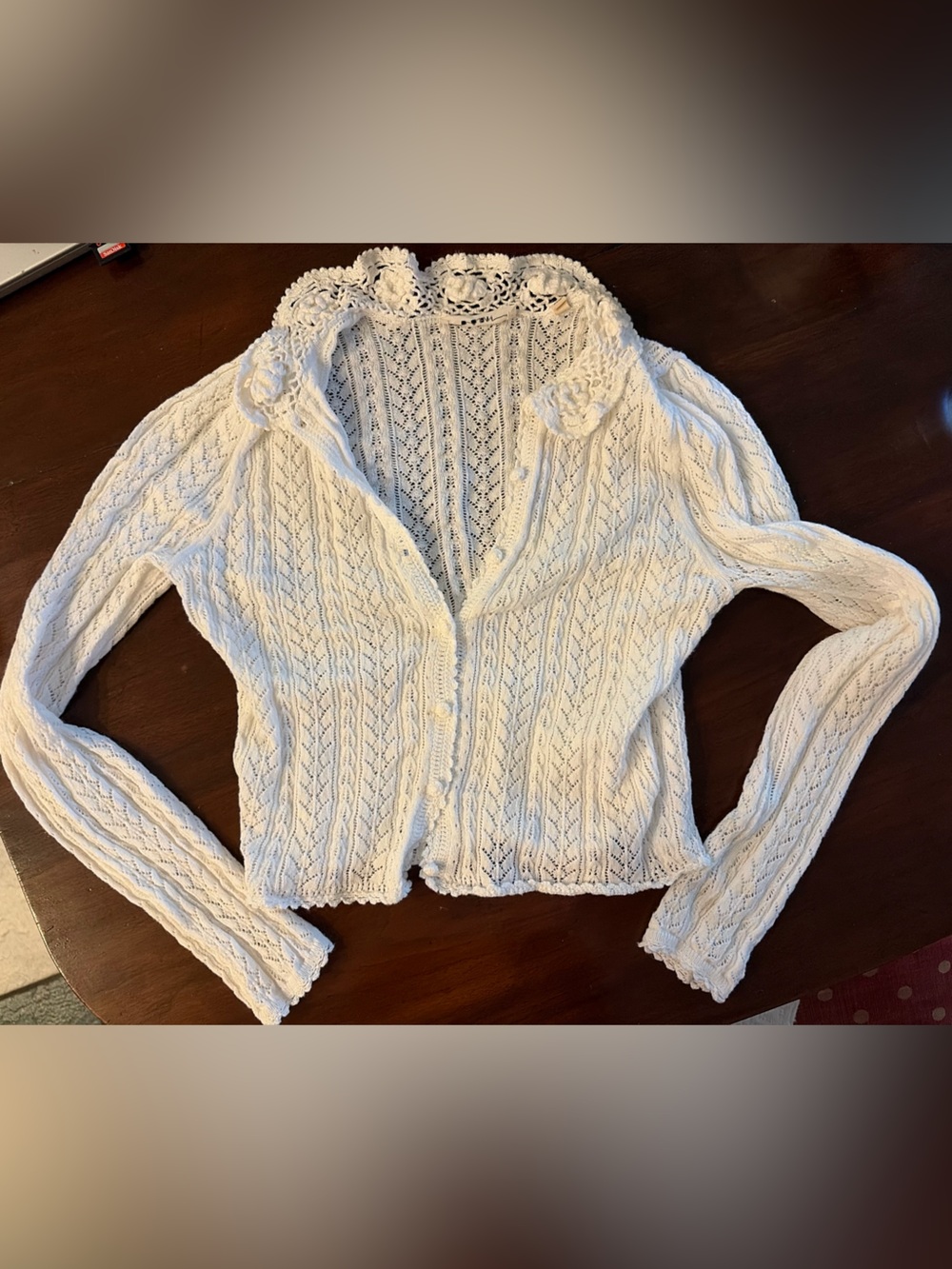 Doen Cream Crochet Knit Scoop-Neck Sweater